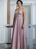 Empire Spaghetti Straps Sweep/Brush Train Chiffon Prom Evening Dresses with Lace